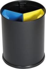 Corbeille tri sélect noir 13L 3 compart. Noir,jaune,bleu l'unité PROBBAX